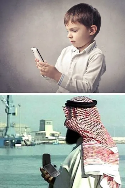 A gyermek felvette a telefon menüjében arab