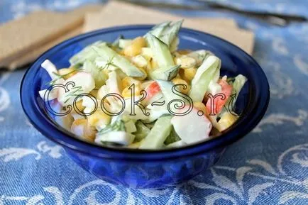 Saláta Tarisznyarák, uborka és a kukorica - egy lépésről lépésre recept fotók, saláták (saláták) Saláta Tarisznyarák, uborka és a kukorica - egy lépésről lépésre recept fotók, saláták