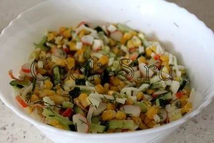 Saláta Tarisznyarák, uborka és a kukorica - egy lépésről lépésre recept fotók, saláták (uborka) Saláta Tarisznyarák, uborka és a kukorica - egy lépésről lépésre recept fotók, saláták