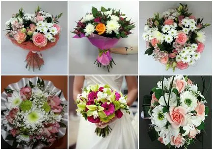 Esküvői csokor krizantémot - lehetőség, hogy összekapcsolják a rózsa, gerbera, szegfű fotó (opció) Esküvői csokor krizantémot - lehetőség, hogy összekapcsolják a rózsa, gerbera, szegfű fotó