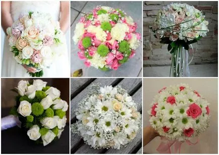 Esküvői csokor krizantémot - lehetőség, hogy összekapcsolják a rózsa, gerbera, szegfű fotók (menyasszony) Esküvői csokor krizantémot - lehetőség, hogy összekapcsolják a rózsa, gerbera, szegfű fotó