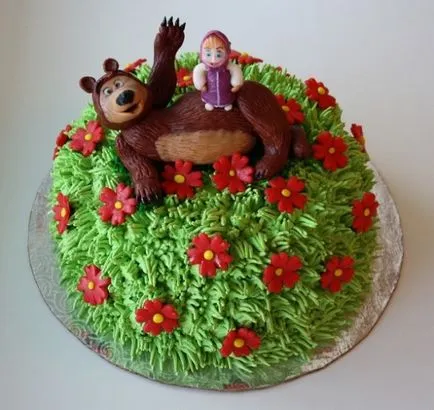 Cake „Mása és Medve” a masztix vagy krém fotók és receptek