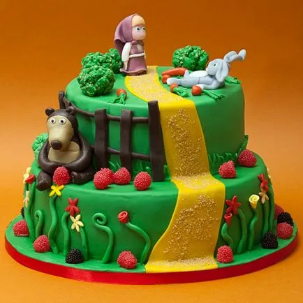 Cake „Mása és Medve” a masztix vagy krém fotók és receptek