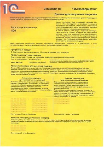 Telepítse License 1c 1c licenc szoftver (kliens-szerver) kiviteli Telepítése 1c engedélyek, szoftverlicencek 1c