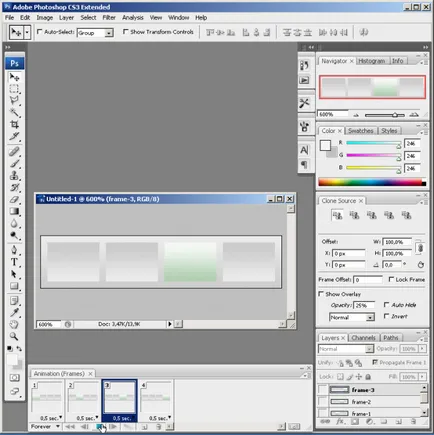Mivel a Photoshop, hogy egy gif-animációt (a láthatóság minden réteg) Mivel a Photoshop, hogy egy gif-animáció