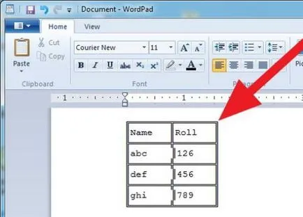 A WordPad az elválasztó lapok