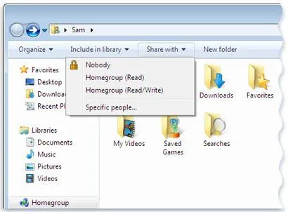 Megosztás mappa Windows 7