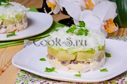 Saláta „fiesta” csirke, ananász és gombák - lépésről lépésre recept fotókkal, saláta (recept) Saláta „fiesta” csirke, ananász és gombák - lépésről lépésre recept fotókkal, saláták