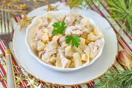 Saláta csirke, ananász és gombával recept lépésről lépésre fotók