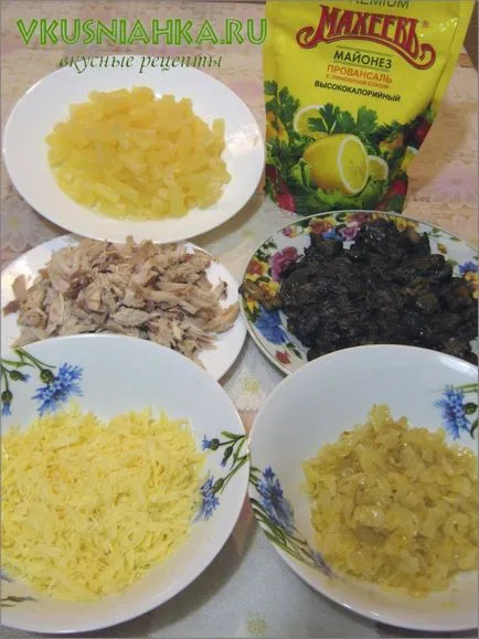 Saláta csirke gomba ananász sajt, csirke saláta recept ananász sajt, finom receptek (gombák) Saláta csirke gomba ananász sajt, csirke saláta recept ananász sajt, finom receptek