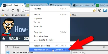 Hogyan lehet menteni az összes megnyitott lap a böngészőben, a Google Chrome