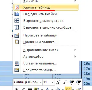 Hogyan lehet törölni egy táblázatot, amely a Word