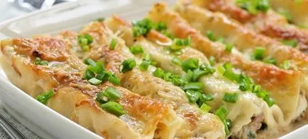 Cannelloni töltve - recepteket húst, csirkét, gomba és spenót (csirke) Cannelloni töltött - receptek húst, csirkét, gombát és a spenót