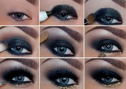 Smink Smokey Eyes kék szem, lépésről-100 fotó