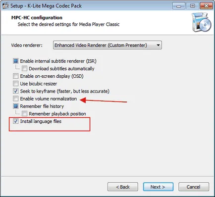 Beállítás K-Lite Codec Pack