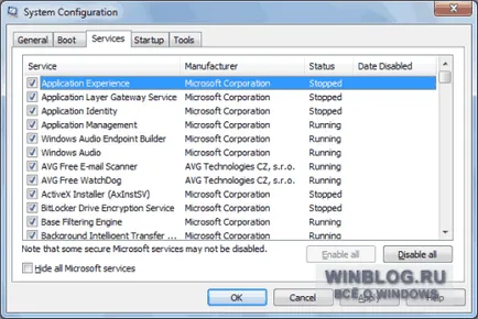 Új funkciók a közüzemi „System Configuration” a Windows 7