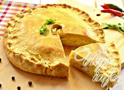 Pite csirke burgonyával kemencében recept fényképpel (sütemény) Pite csirke burgonyával a sütőben recept egy fotó