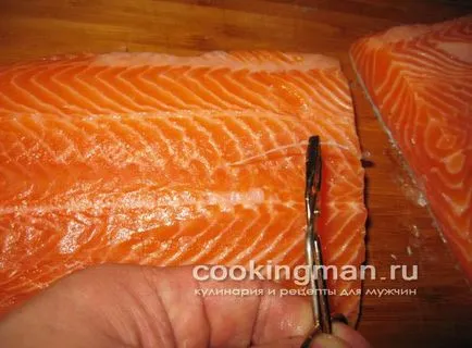 Felkészülés lazac filé sushi, tekercs, sashimi - főzés férfiak (sashimi) Felkészülés lazac filé sushi, tekercs, sashimi - főzés a férfiak