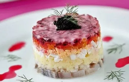 Receptek Dressed Herring - Klasszikus körökre titkok kiválasztása (étrend) Receptek Dressed Herring - Classic Lépcsőzők titkok