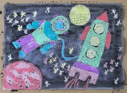 Rajz a gyermekek 5-7 éves, amelynek témája „Space” szakaszokban fotókkal (az alany) Rajz a gyermekek 5-7 éves, amelynek témája „Space” szakaszokban fotókkal