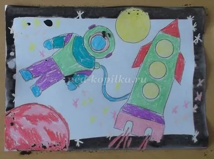 Rajz a gyermekek 5-7 éves, amelynek témája „Space” szakaszokban fotókkal (az alany) Rajz a gyermekek 5-7 éves, amelynek témája „Space” szakaszokban fotókkal