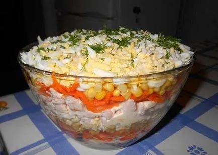 Füstölt csirke saláta és főzés recept gabona (kukorica füstölt csirke) Saláta füstölt csirke és kukorica recept