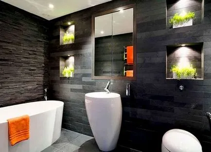 Szekrény a fürdőszoba függöny, és egy sarok tükör variáns