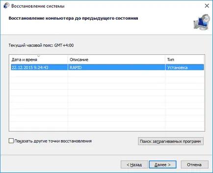 visszaállítási pontot windows 10