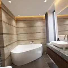 Tervezés fürdőszoba sarokkáddal fotó