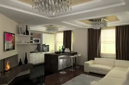 konyha tervezés étkező-nappali (56 fotó) Belső stúdió apartman egy klasszikus stílusban