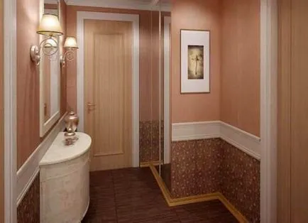 A design egy keskeny folyosó - tapéta, mennyezet, bútorok