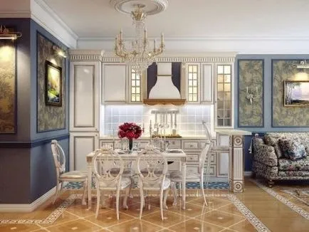 konyha tervezés étkező-nappali (56 fotó) Belső stúdió apartman egy klasszikus stílusban