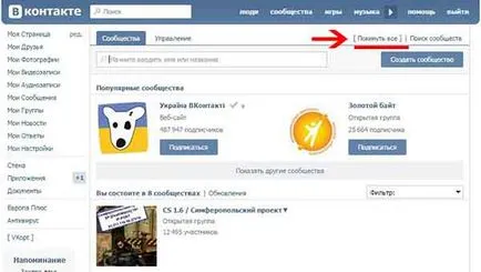 Hogyan lehet gyorsan kijutni az összes csoport egyszerre VKontakte