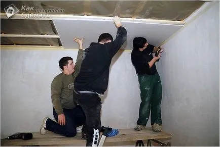 Hogyan erősít a mennyezet gipszkarton - a fa és a fém keret (kör) (fa) Hogyan erősít a mennyezet gipszkarton - a fa és a fém keret (kör)