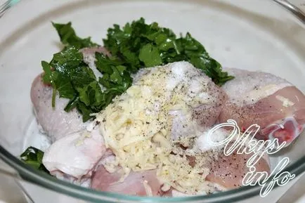 Csirke a joghurt receptjét, fényképes az alsó lábszár sütött a kefir pác (recept) Csirke a joghurt receptjét, fényképes az alsó lábszár sült kefir pác