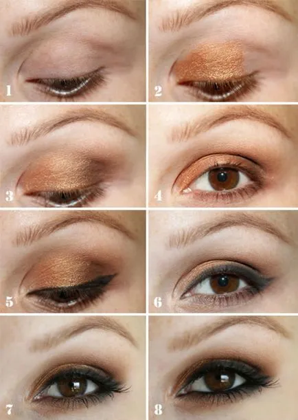 Smink Smokey Eyes barna szeme kép, lépésről lépésre