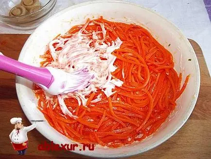 Saláta - gomba tisztás - csirke recept egy fotó