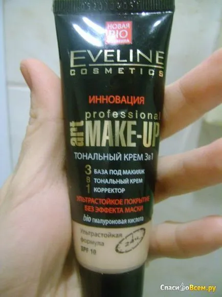 Ismertetőt az alapítvány 3 in 1 Eveline Cosmetics művészeti smink jól illeszkedik (jó) Ismertetőt az alapítvány 3 in 1 Eveline Cosmetics művészeti smink jól illeszkedik