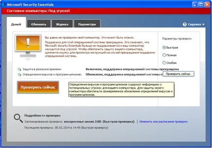 Támogatás a Security Essentials a Windows XP