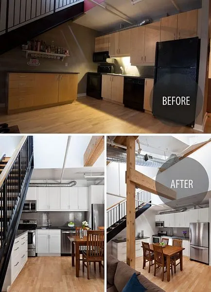 Javítási és konyha kialakítása fotó konyha előtt és után javítás