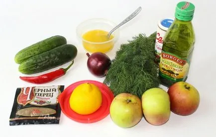 Saláta uborka és alma - recept fotókkal (néhány csepp olívaolaj) Saláta uborka és alma - recept fotókkal