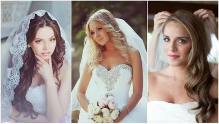 Esküvői frizura a fátyol rövid vagy laza haj fotó