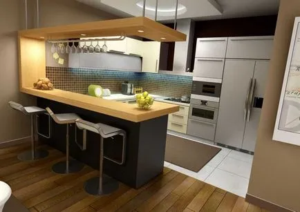 Konyha tervezés bárpulttal fotó készen, opciók, üveg, design, belső, ötletek,