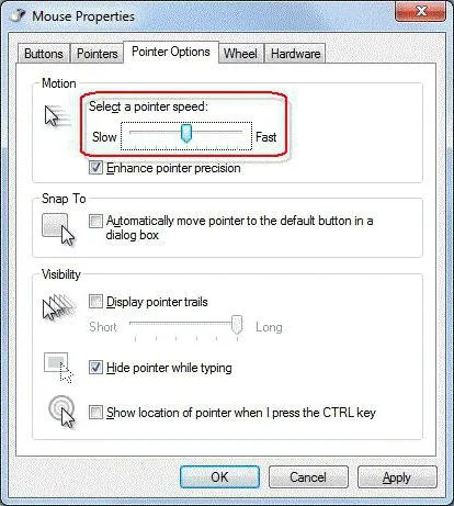Hogyan kell helyesen konfigurálni a képre az egeret a Windows 7 a laptop és a PC