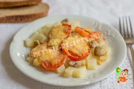 Burgonya gombával, sajttal és paradicsommal sült a kemencében - recept fotókkal, gyermek receptek, konyha