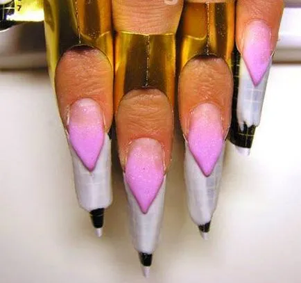 Nail kiterjesztések kabát segítségével a gél és akril (ventilátor köröm design francia Glitter köröm gél akril-tervezés) Nail Kabát keresztül gél és akril