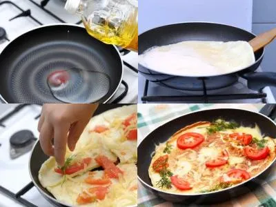 Omlett paradicsommal és sajttal recept egy serpenyőben (recept) Omlett paradicsommal és sajttal, egy recept a serpenyőben