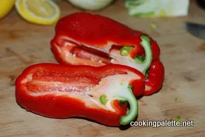 Paprika, sült sajttal és paradicsommal - főzés paletta