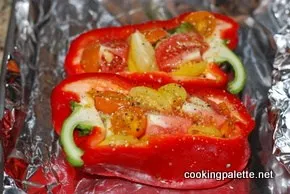 Paprika, sült sajttal és paradicsommal - főzés paletta