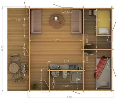 Hajlam House, 6 × 6 méteres jellemzői a térrendezés (space) Hajlam House, 6 × 6 méteres jellemzői a térrendezés